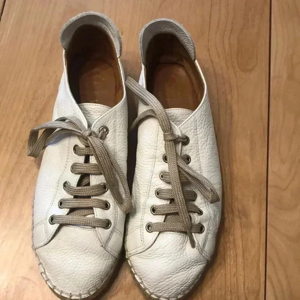 Maypol for Anthropologie ivory leather lace up sneakers.  Size 8.5